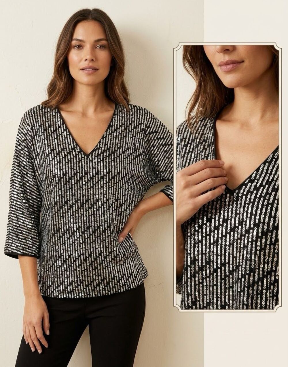 By together NWT black chiffon silver sequin loose fit blouse size small